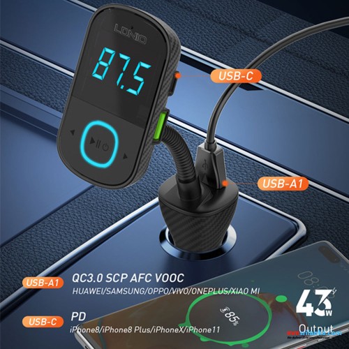 LDNIO C705Q 43W Car charger bluetooth 5.0 player (6M)